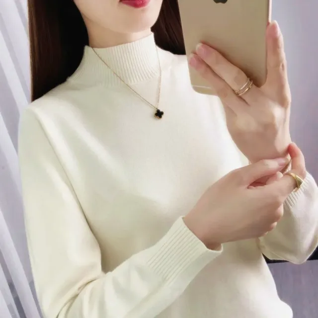 Fleece lined Thick Turtleneck Sweater Women Apricot Without Velvet - Shop at LoveMi