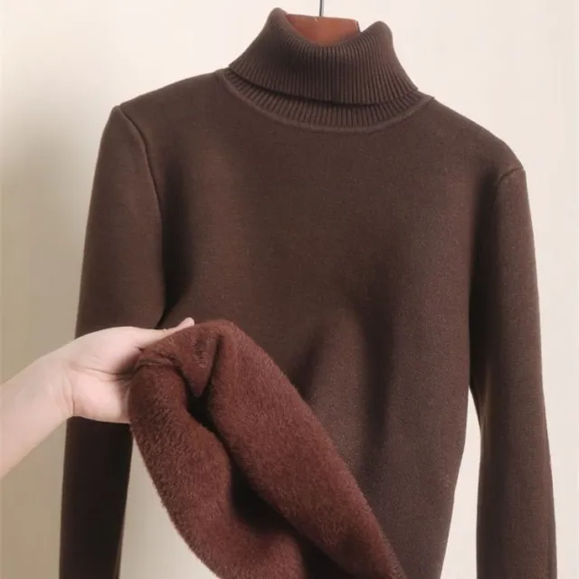 Fleece lined Thick Turtleneck Sweater Women Reddish Brown Velvet - Shop at LoveMi