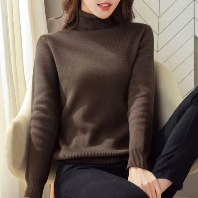 Fleece lined Thick Turtleneck Sweater Women Brown Velvet - Shop at LoveMi