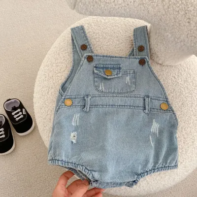 Boys And Girls Denim Brace Romper Pants
