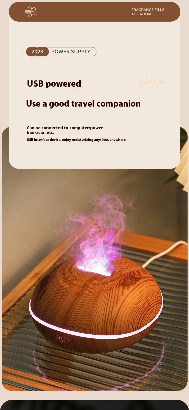 Title 3, Colorful Flame Wood Grain Aromatherapy Humidifi...