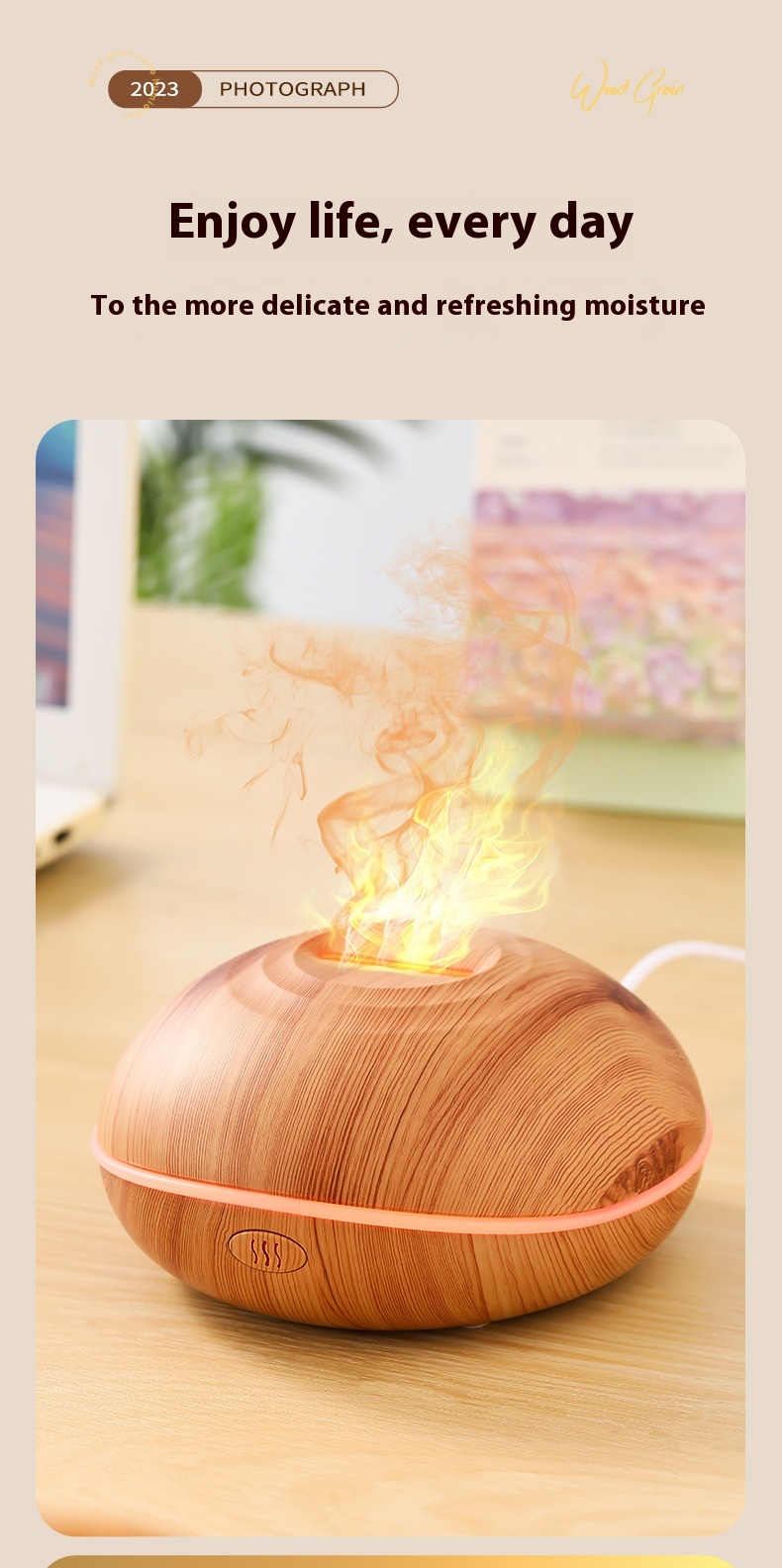 Title 1, Colorful Flame Wood Grain Aromatherapy Humidifi...