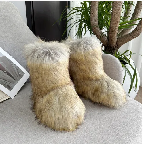 Winter Fur Boots Fleece lined Thick Snow Boots Red - Shop at LoveMi