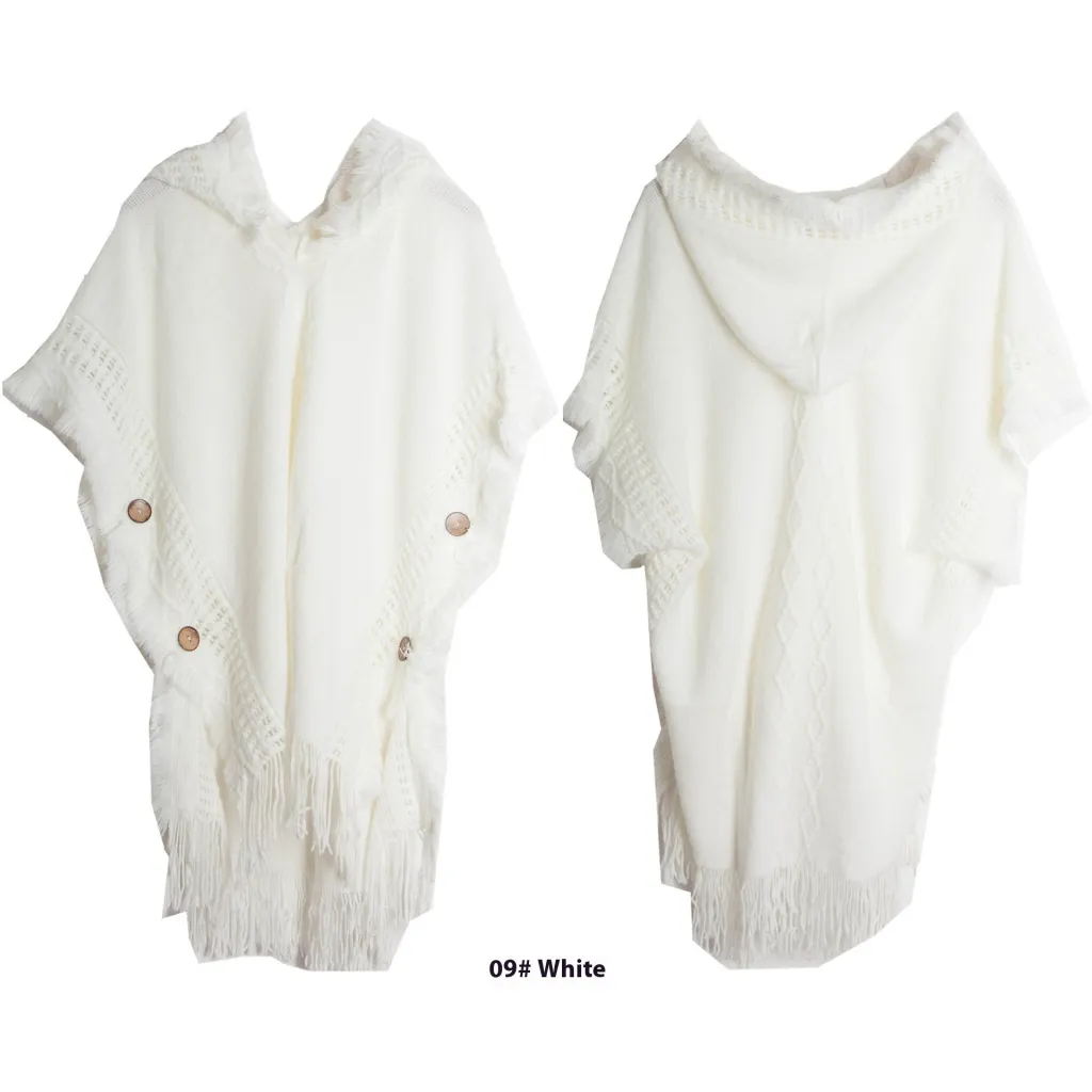 Button Shawl Bohemian Tassel Sweater - 9 White