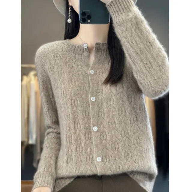 Slimming Round Neck Sweater Coat Women's Top Camel - Shop at LoveMi