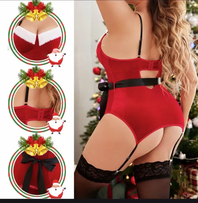 Sexy Lingerie Women's Christmas Plush Gold Velvet Suit Red - Shop at LoveMi