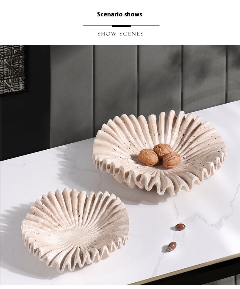 Title 3, Modern Silent Art Wave Pleated Marble Fruit Pla...