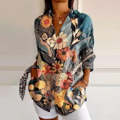 3D Color Matching Printing Pattern Autumn Leisure Loose Shirt Button Top - 6 Models-Xxl - View 1