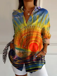 3D Colour Matching Printing Pattern Autumn Leisure Loose Shirt Button Top - 9 Models-3Xl - View 1