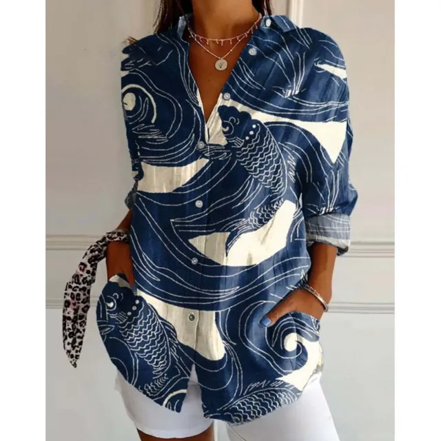 3D Color Matching Printing Pattern Autumn Leisure Loose Shirt Button Top 3 Models M - Shop at LoveMi