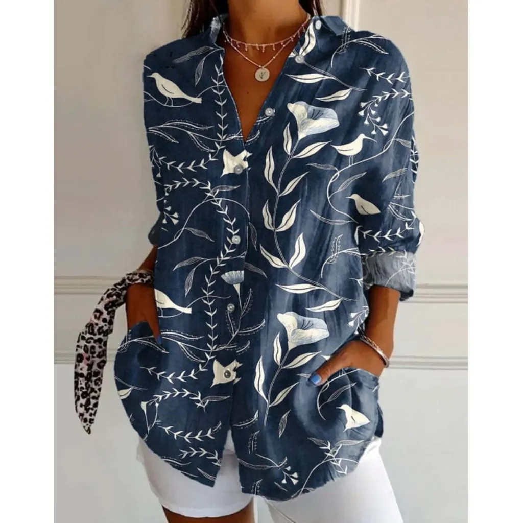 3D Color Matching Printing Pattern Autumn Leisure Loose Shirt Button Top - 2 Models-Xl