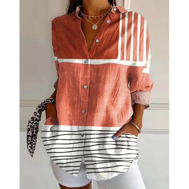 3D Color Matching Printing Pattern Autumn Leisure Loose Shirt Button Top 4 Models 3Xl - Shop at LoveMi