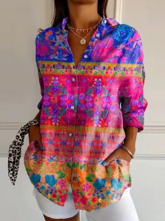 3D Colour Matching Printing Pattern Autumn Leisure Loose Shirt Button Top - 7 Models-L - View 1