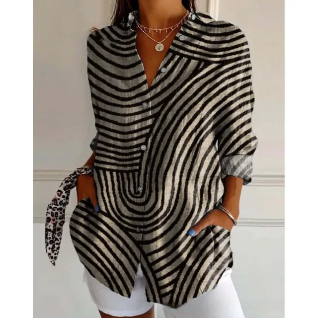 3D Color Matching Printing Pattern Autumn Leisure Loose Shirt Button Top 1 Models L - Shop at LoveMi