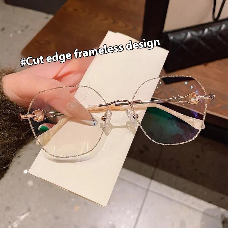 Champagne Gold Frameless Polygon Anti-blue Light Women’s Reading Glasses