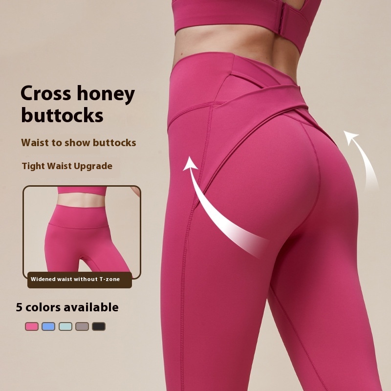 Title 2, High Waist Peach Sports Yoga Pants for Cross Hi...