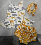 New Suit Girls' Animal Print Vest Shorts Hair Band 3-piece Set
