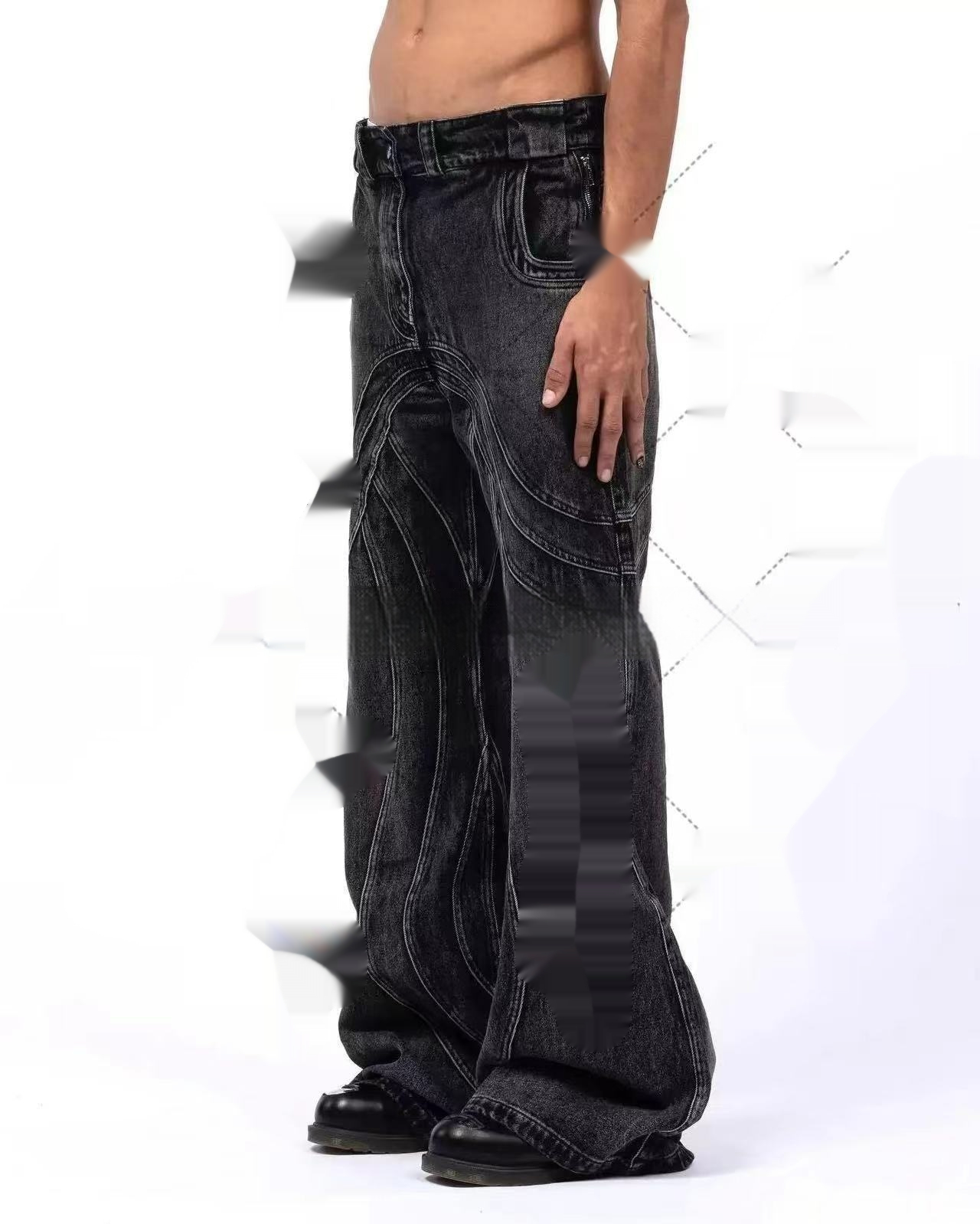 Title 3, Black Gray Micro Flared Denim Loose Pants