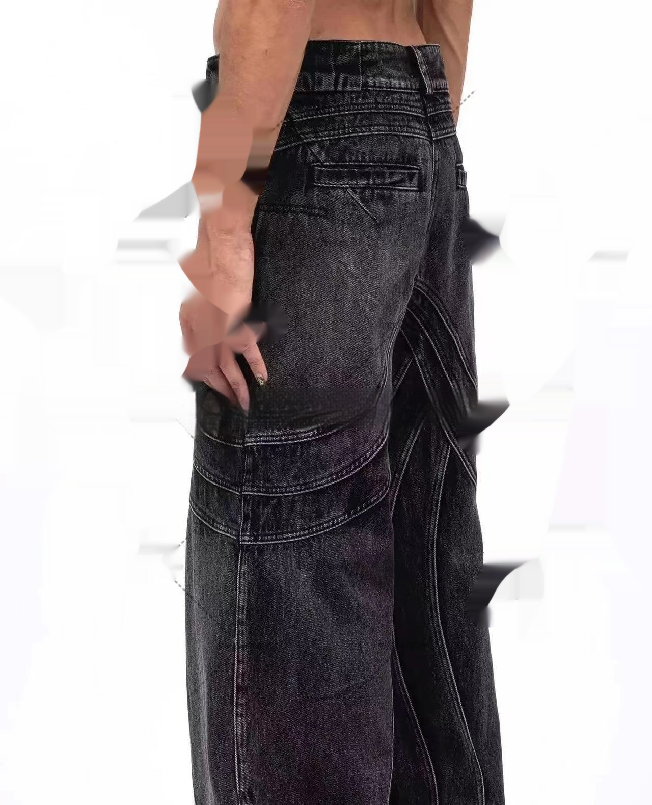 Title 4, Black Gray Micro Flared Denim Loose Pants