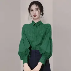 French Retro Shirt Female Niche Design Sense - Green - View 1