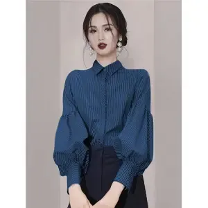French Retro Shirt Female Niche Design Sense - Blue - View 1