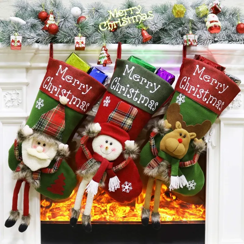 New Year Xmas Big Stockings Set Decorations Christmas 3D