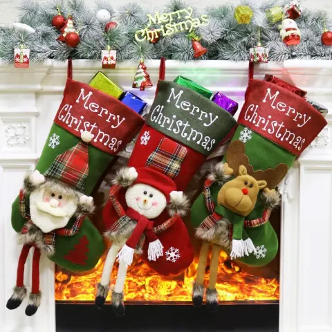 New Year Xmas Big Stockings Set Decorations Christmas 3D