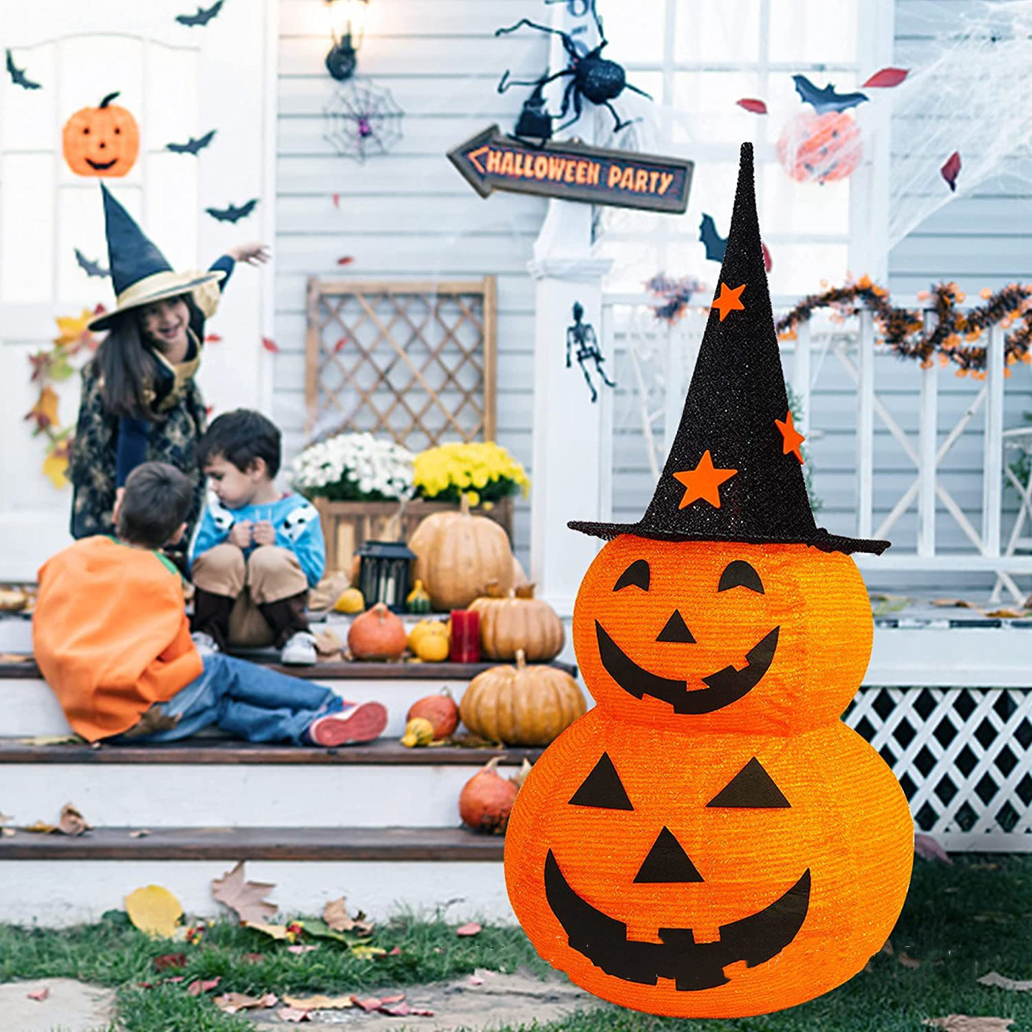 Title 2, 50 Lights 3 Feet Halloween Pumpkin Folding Lantern