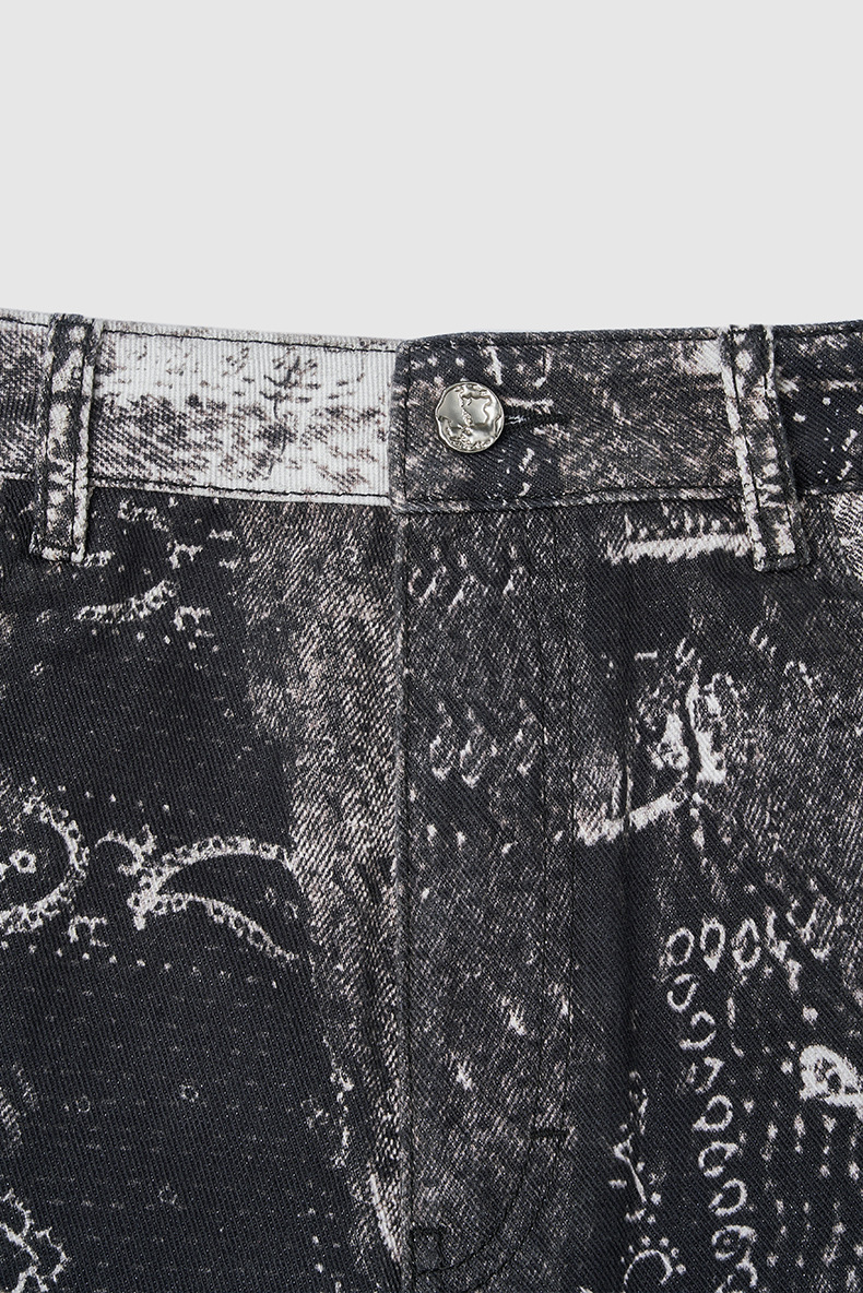 Title 12, Vintage Paisley Digital Printing Jeans Straight...