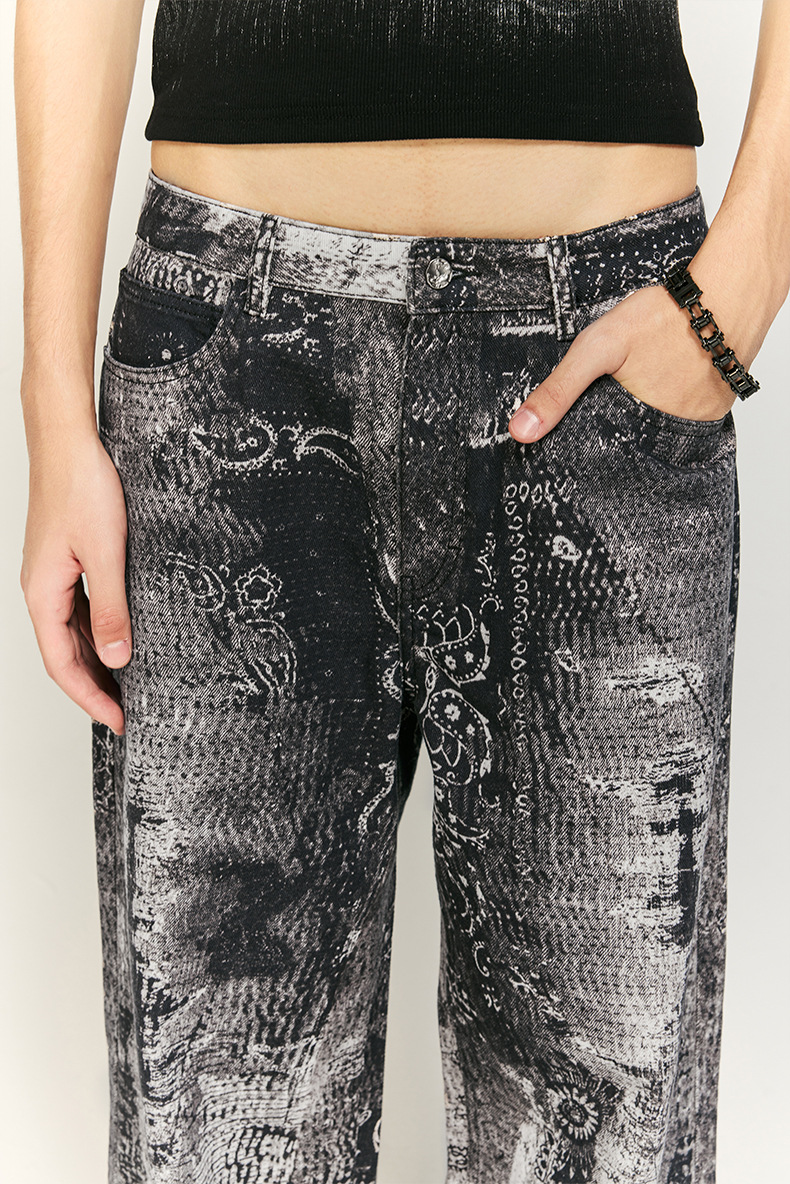 Title 10, Vintage Paisley Digital Printing Jeans Straight...