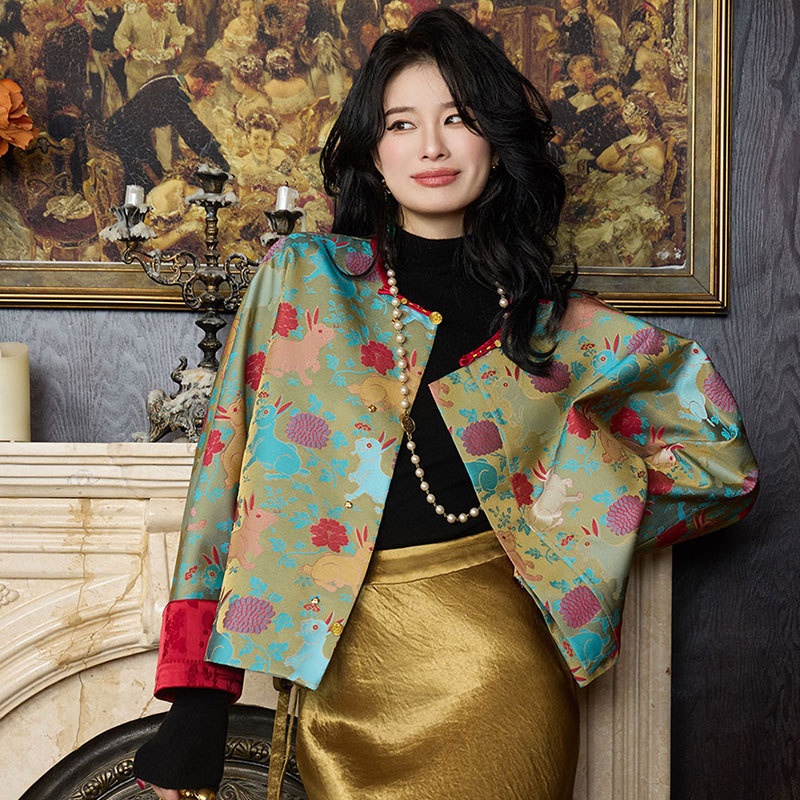 New Chinese Style Elegant High-grade Top Jacquard Short Women