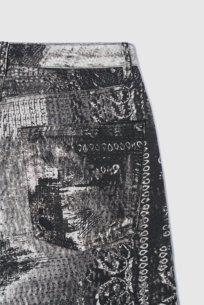 Title 15, Vintage Paisley Digital Printing Jeans Straight...