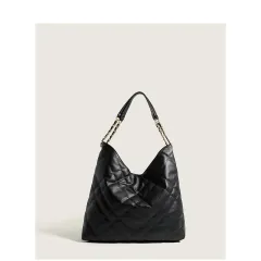 Classic Style Rhombus Women's Large Capacity Genuine Leather Chain Shoulder Tote Bag - Black - View 1