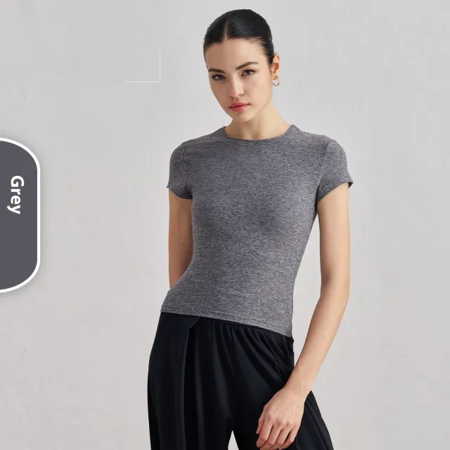 Waist Slimming Breathable Yoga T shirt Running Training Nude Feel Workout Top Gray - Shop at LoveMi
