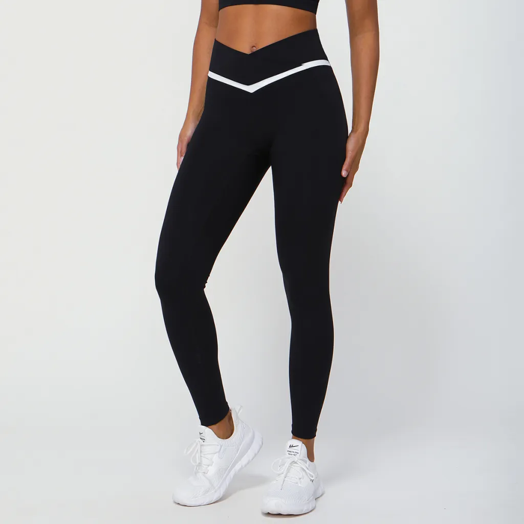 Outdoor Running Fitness Cropped V Waist Tight Sports Pants - Black