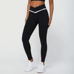 Outdoor Running Fitness Cropped V Waist Tight Sports Pants - Black - View 1