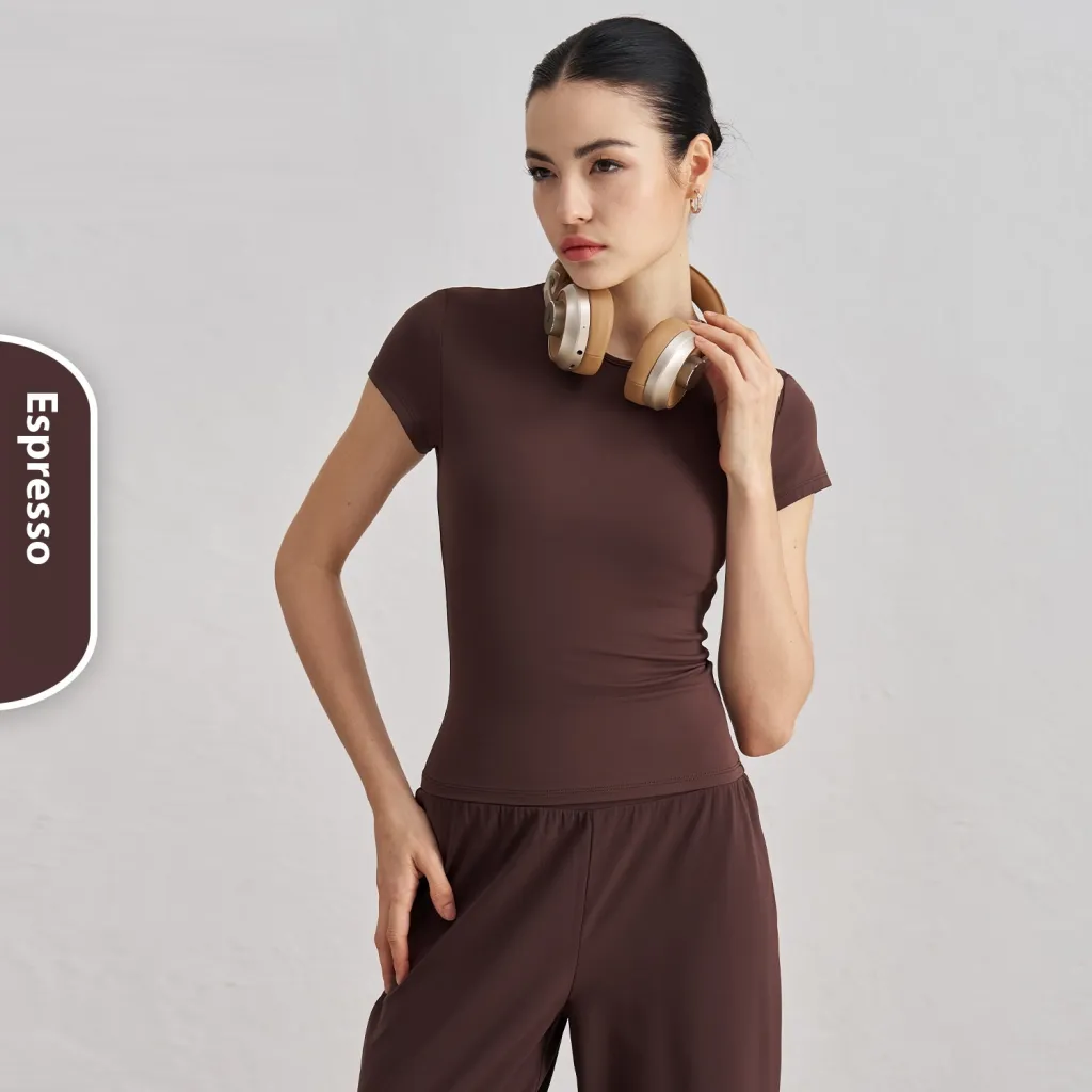 Waist Slimming Breathable Yoga T-shirt Running Training Nude Feel Workout Top - Nude