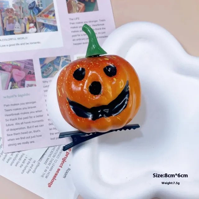 Halloween Barrettes Small Pumpkin Simulation Face Smiley Pumpkin Barrettes - Shop at LoveMi