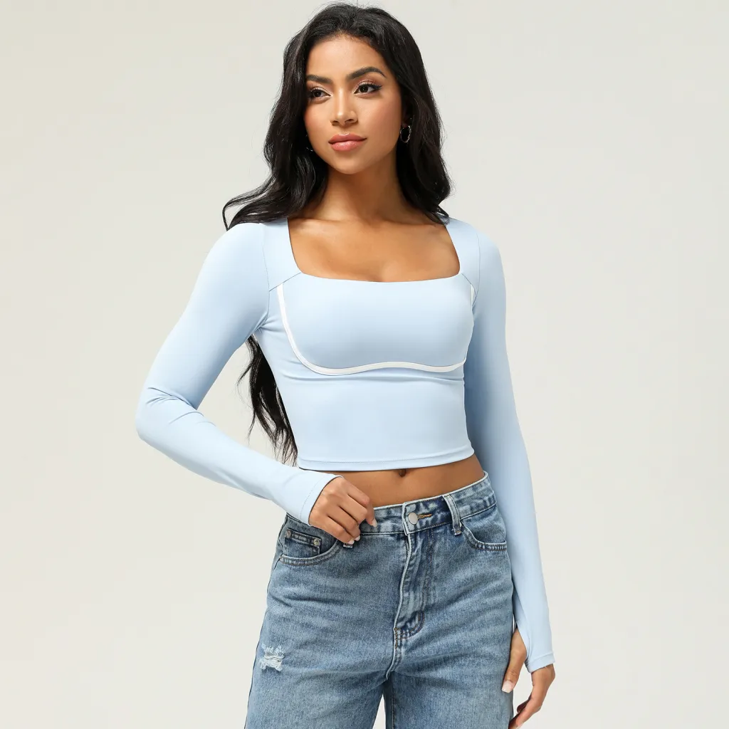 Fashion Casual Fitness Yoga Wear Top Women With Chest Pad - Blue
