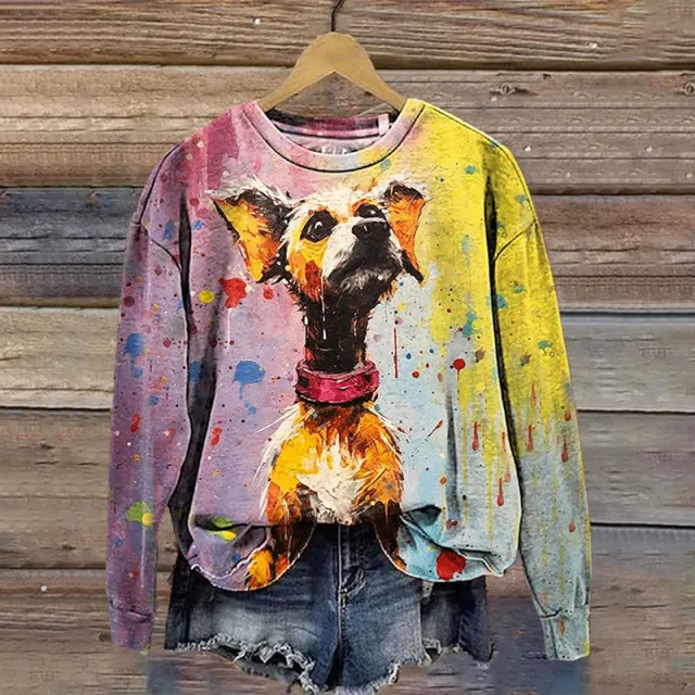 Animal Print Dog Street Trendy Hoodless Sweater Yo580Pu S - Shop at LoveMi