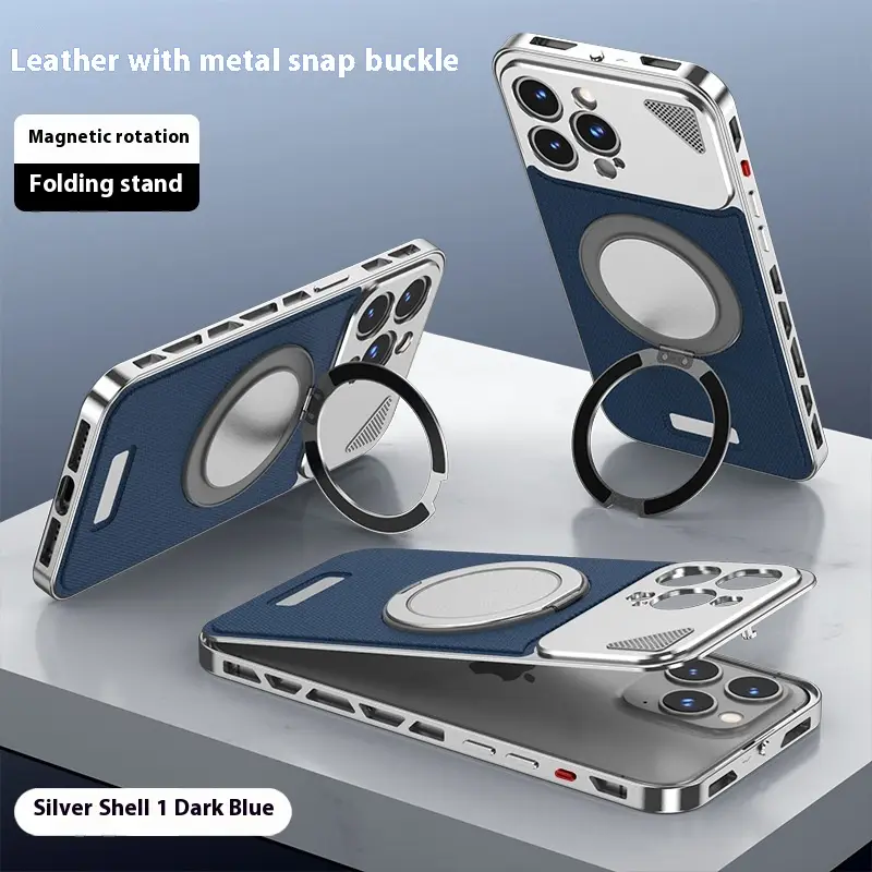 Aluminum Alloy Leather Spring Fastener Phone Case Rotating Bracket