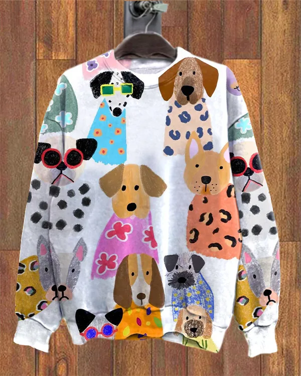 Animal Print Dog Street Trendy Hoodless Sweater Yj4924Mc - Shop at LoveMi