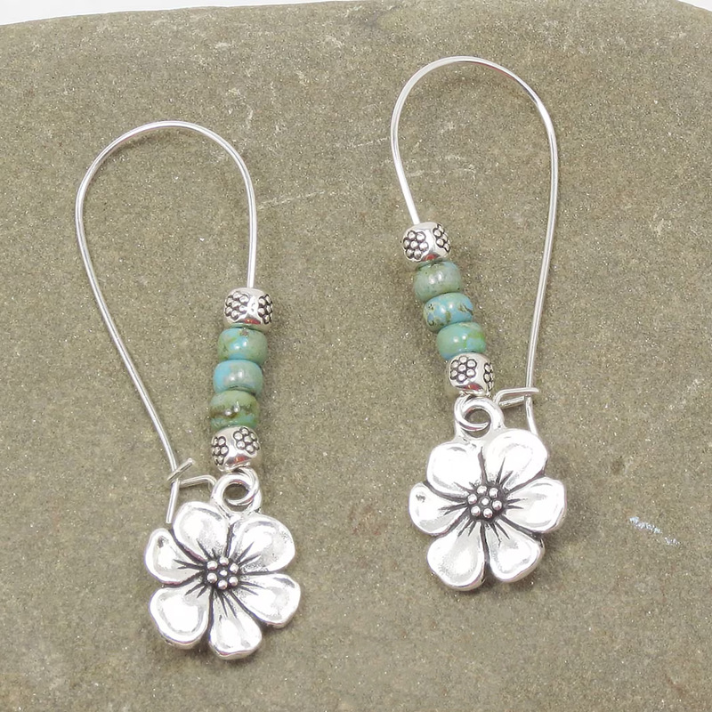 Turquoise Beaded Stud Earrings Lily Petal Curved Lady