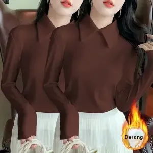 Reversible Velvet Polo Collar Base Shirt Coffee And Coffee - Shop at LoveMi