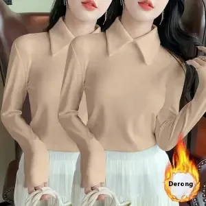 Reversible Velvet Polo Collar Base Shirt Apricot And Apricot - Shop at LoveMi