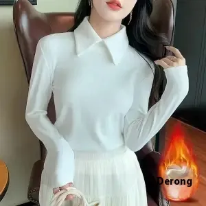 Reversible Velvet Polo Collar Base Shirt Single White - Shop at LoveMi