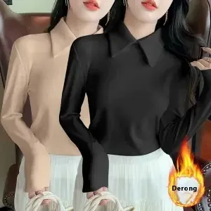 Reversible Velvet Polo Collar Base Shirt Apricot And Black - Shop at LoveMi