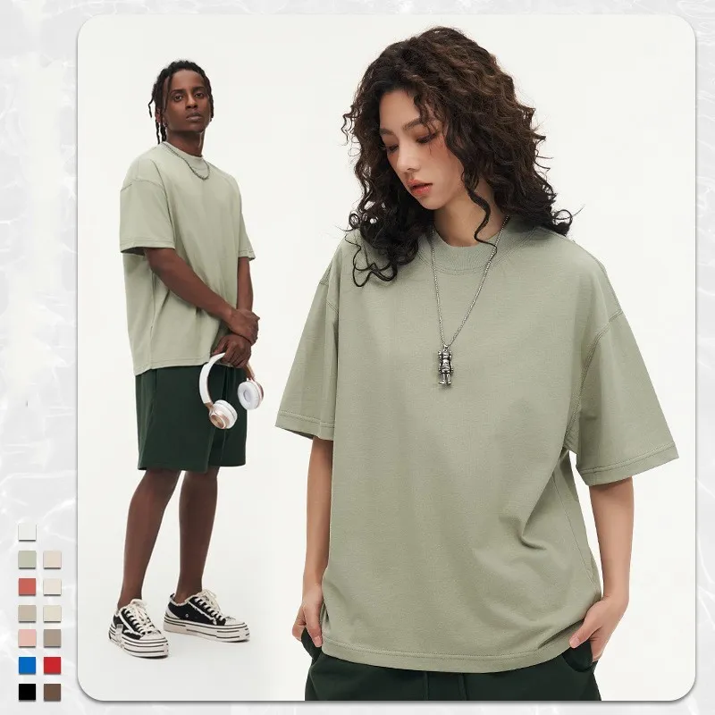 270g Heavy Cotton T-shirt Loose Solid Colour - Green