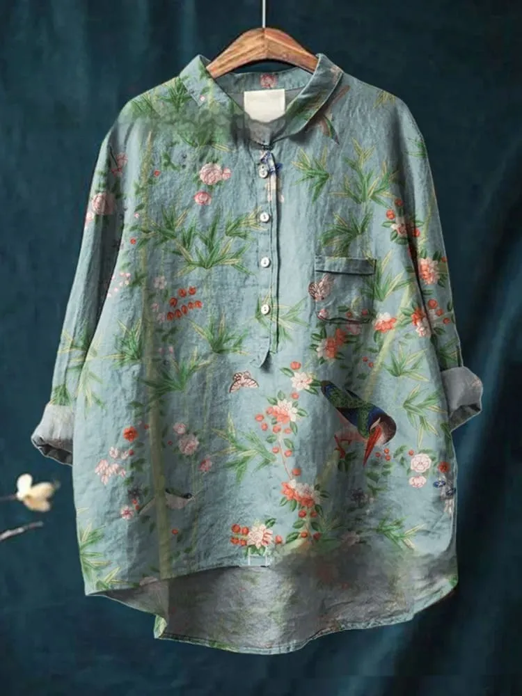 Loose Print Crew Neck Casual Plus Size Women's T-shirt - 7335Style-S