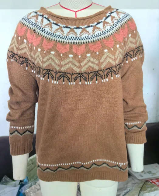 Sweater Women Round Neck Multicolor Loose Brown - Shop at LoveMi